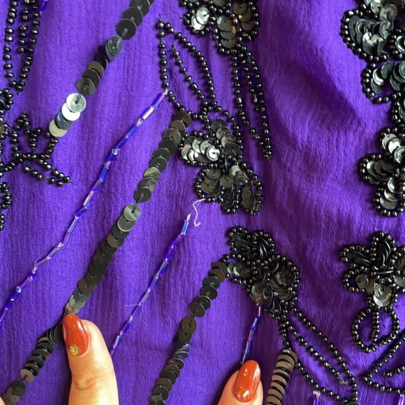 PURE SILK INDIGO EMBELLISHED TOP - Picture 12 of 13